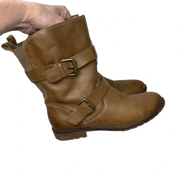 Montana Tan Moto Buckle Leather Boots size 7‎ 1/2 - Picture 3 of 11